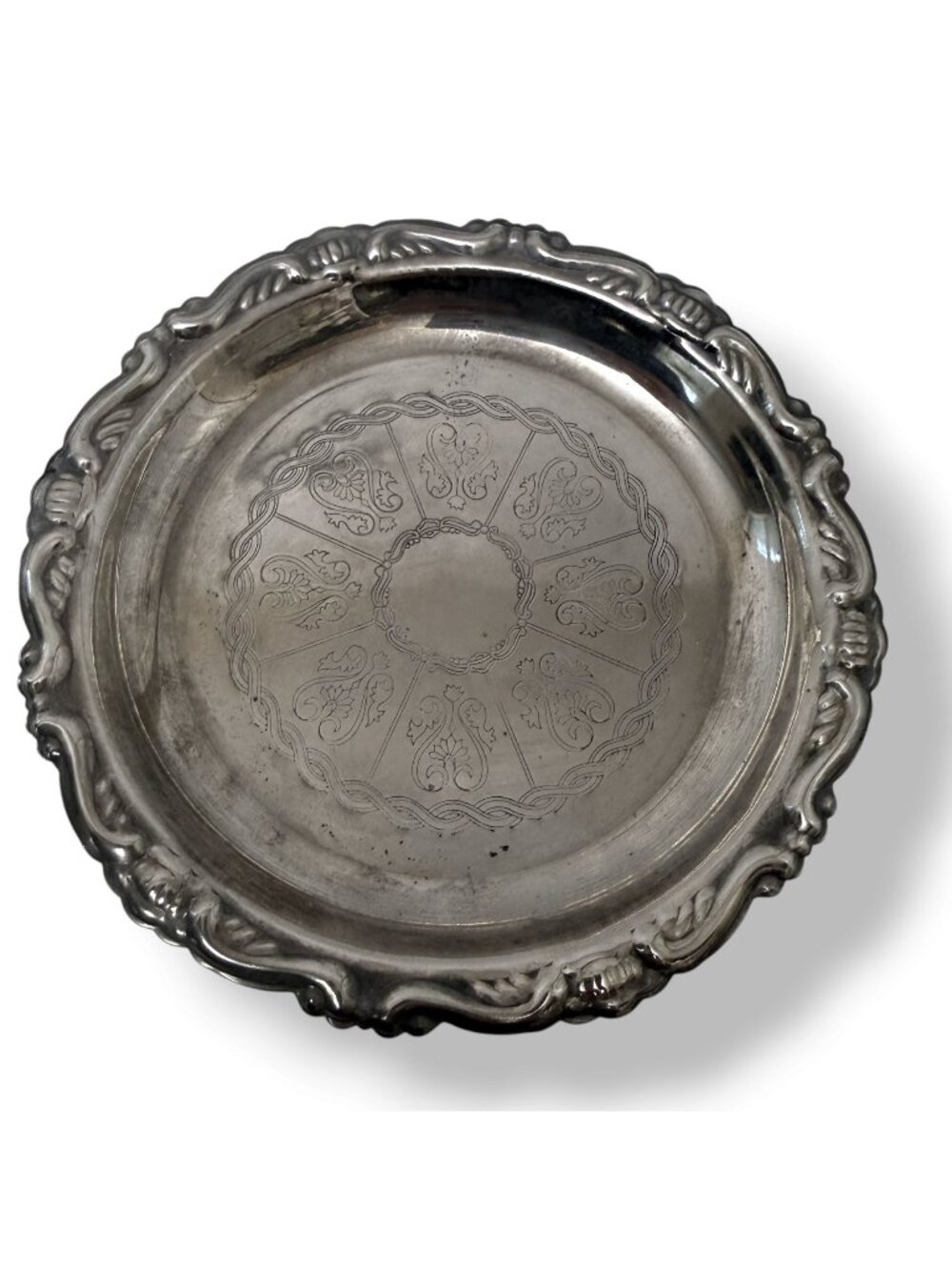 Vintage Silver Plate Coaster Butter Pat Made Italy 4" Round Dish Ornate